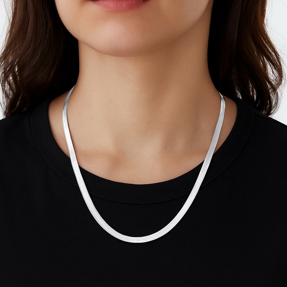 20” Silver Herringbone Chain Necklace | 2mm Wide Stainless Steel Snake Chain - Picture 2 of 5